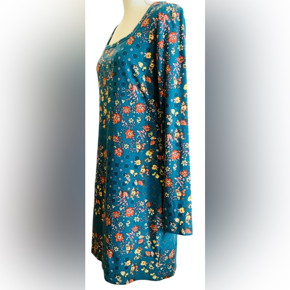 Mudd, Teal  Vibrant Floral Long Sleeve‎ Dress size Large - Picture 6 of 7